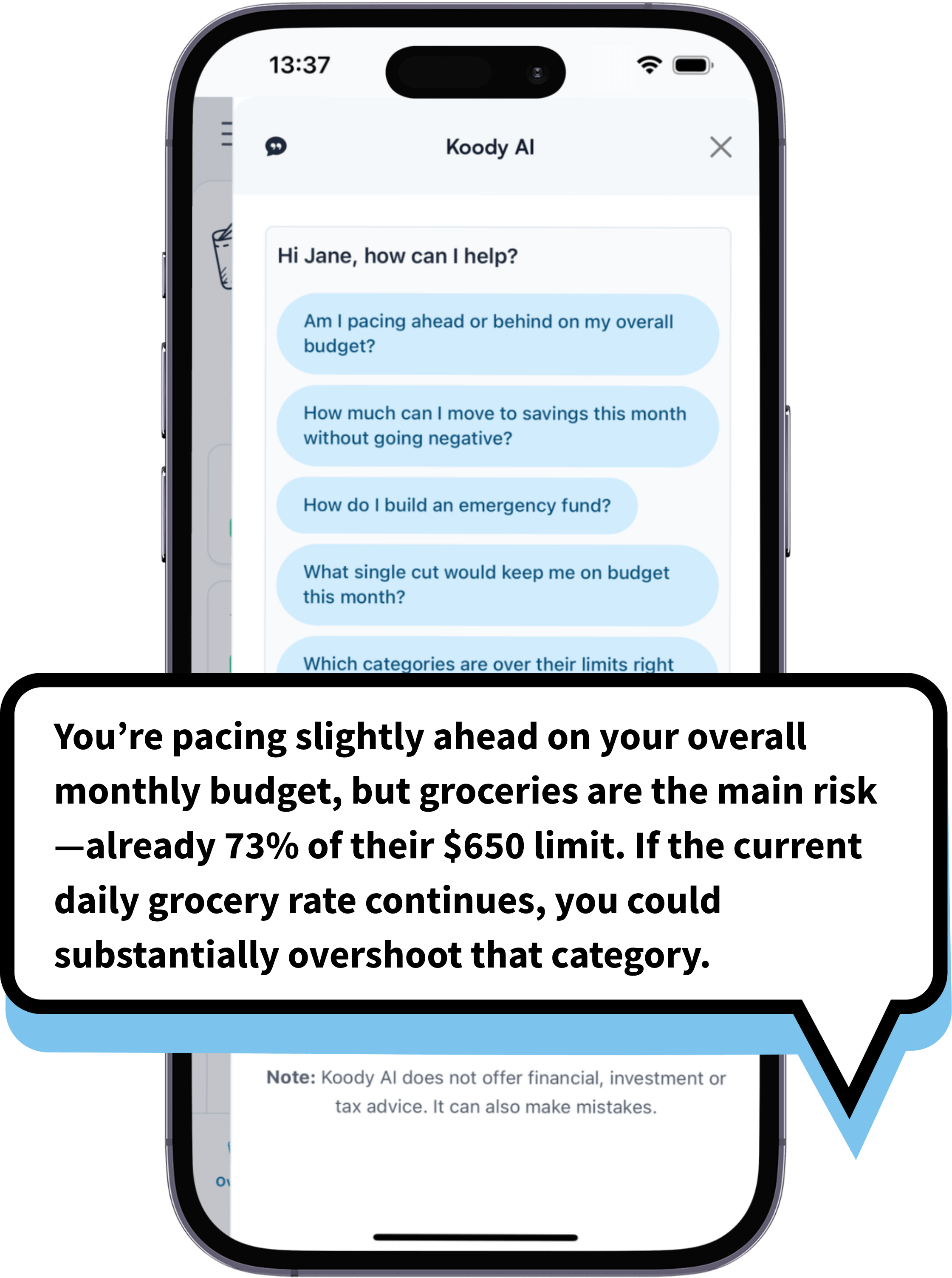 screenshot showing the Koody AI chat copilot