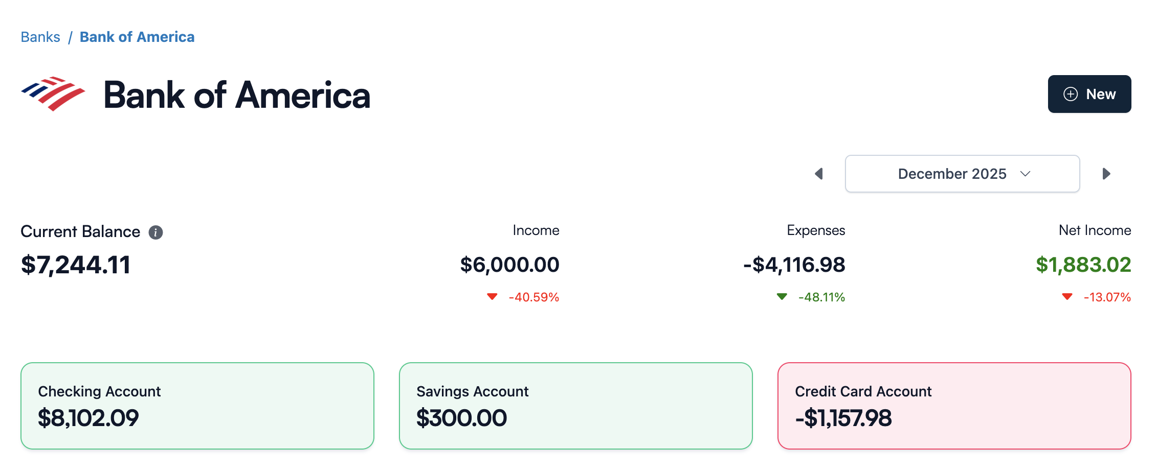 Koody Bank Accounts screen showing multiple accounts within a bank