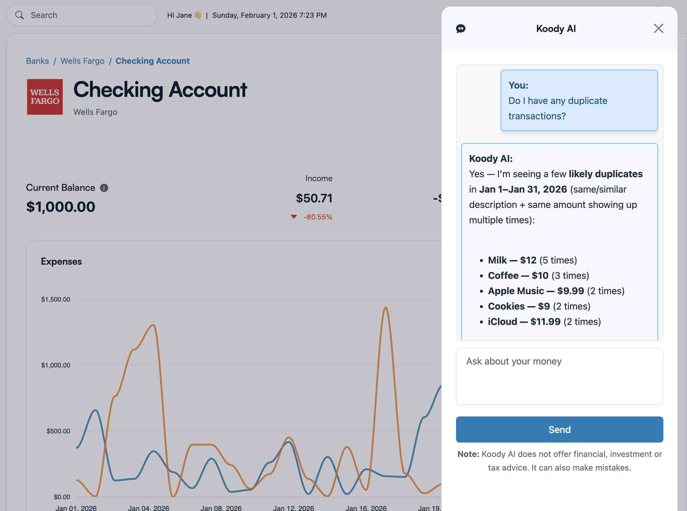 Koody AI showing duplicate transaction suggestions