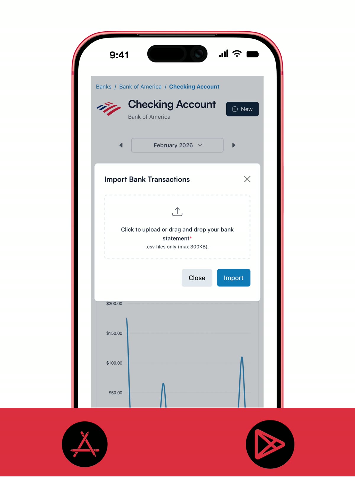 Koody import review screen showing imported family budget transactions with categories and editable rows
